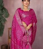Rani Pink Color Indian Wedding Bandhej Silk Saree 