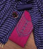 Pink cotton embroidered salwar suit with bandhani chinon printed dupatta