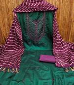 Green cotton embroidered salwar suit with bandhani chinon printed dupatta