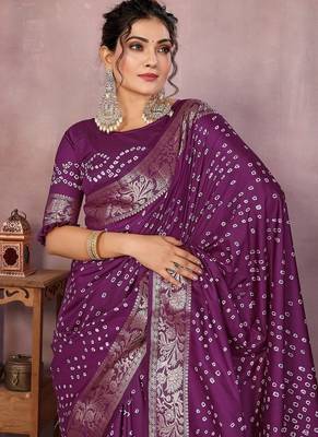 Magenta Color Indian Wedding Bandhej Silk Saree  1