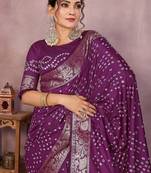 Magenta Color Indian Wedding Bandhej Silk Saree 