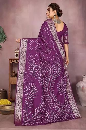Magenta Color Indian Wedding Bandhej Silk Saree 