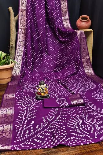 Magenta Color Indian Wedding Bandhej Silk Saree 