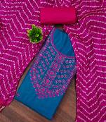 Blue cotton embroidered salwar suit with bandhani chinon printed dupatta
