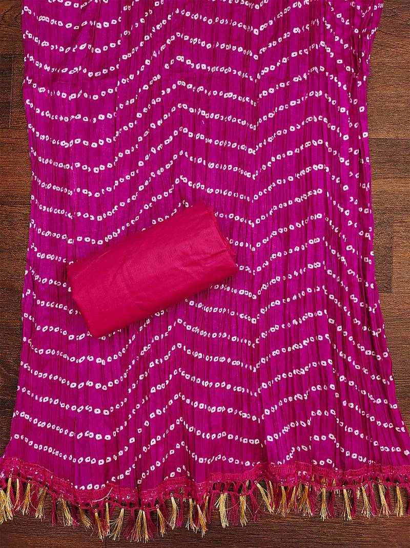 Blue cotton embroidered salwar suit with bandhani chinon printed dupatta