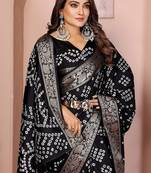 Black Color Indian Wedding Bandhej Silk Saree 