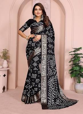 Black Color Indian Wedding Bandhej Silk Saree  2