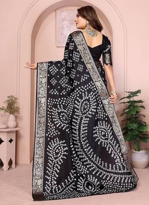 Black Color Indian Wedding Bandhej Silk Saree  4