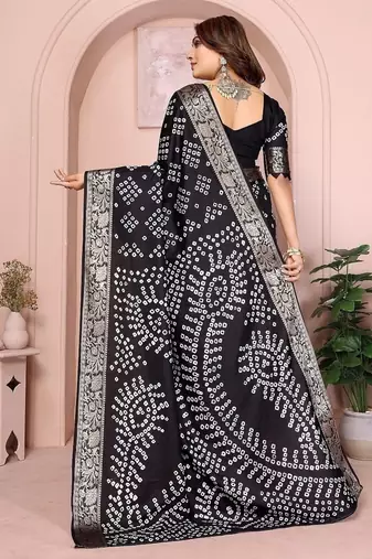 Black Color Indian Wedding Bandhej Silk Saree 