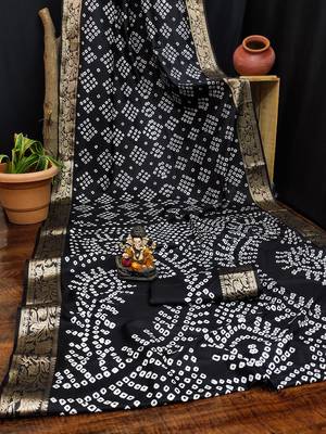 Black Color Indian Wedding Bandhej Silk Saree  5
