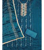 Trendy navy blue vichitra silk salwar suit with chinon mirror work dupatta