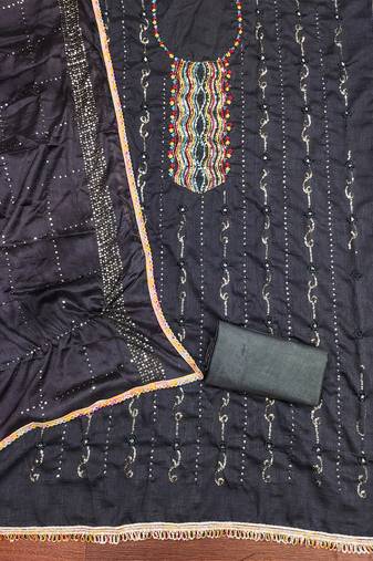 Trendy grey vichitra silk salwar suit with chinon mirror work dupatta