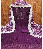 Graceful purple roman silk salwar suit with floral georgette dupatta