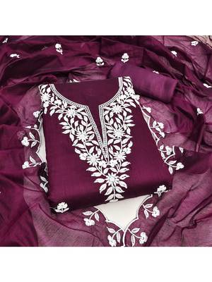 embroidered chanderi cotton salwar kameez dress material 2