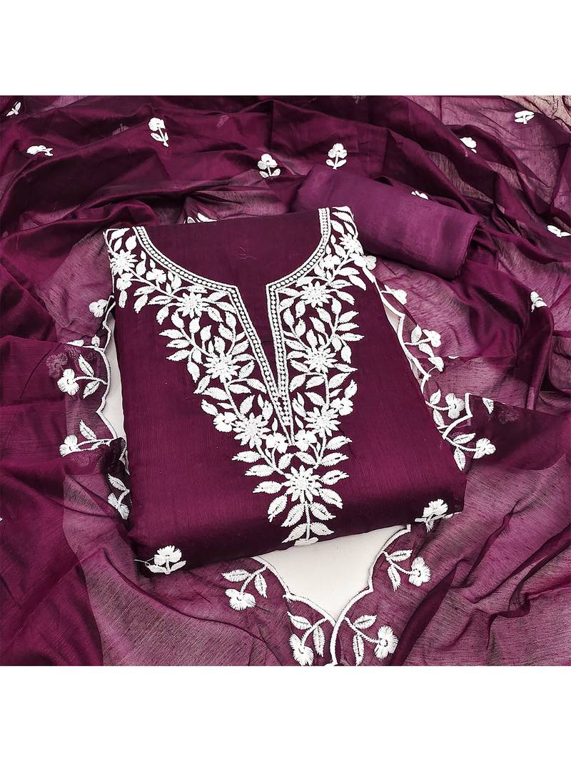 Elegant embroidered chanderi cotton salwar kameez dress material