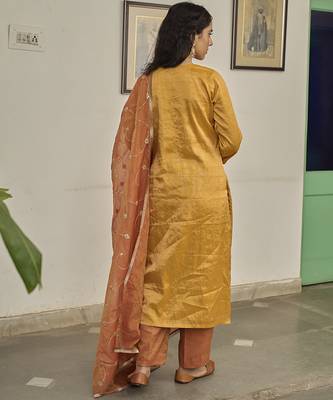 Yellow tissue plain kurta sets 2