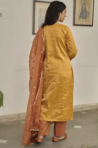 Yellow tissue plain kurta sets