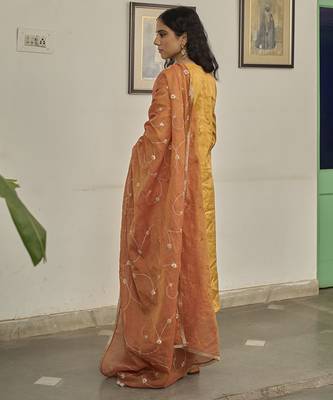Yellow tissue plain kurta sets 3