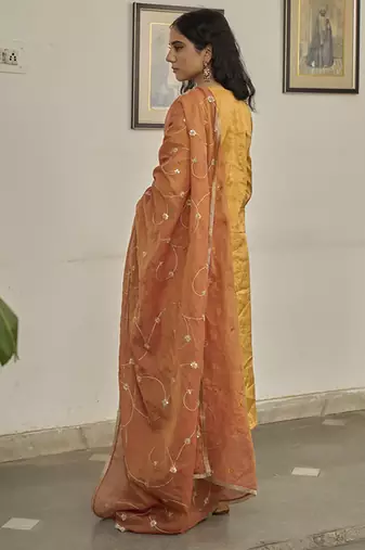 Yellow tissue plain kurta sets