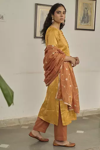 Yellow tissue plain kurta sets