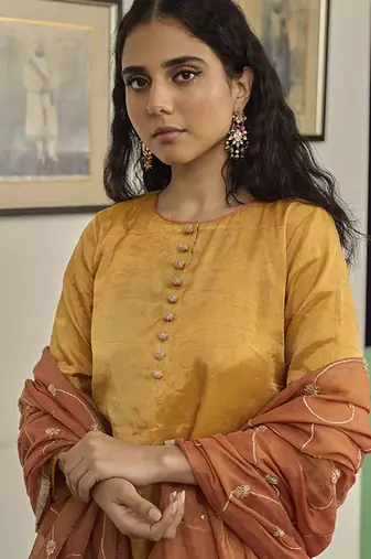 Yellow tissue plain kurta sets