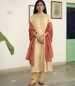 Beige tissue plain kurta sets