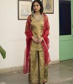 Green tissue plain kurta sets