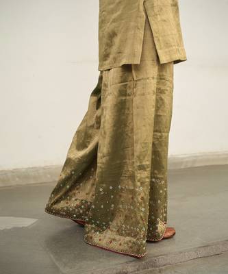 Green tissue plain kurta sets 2