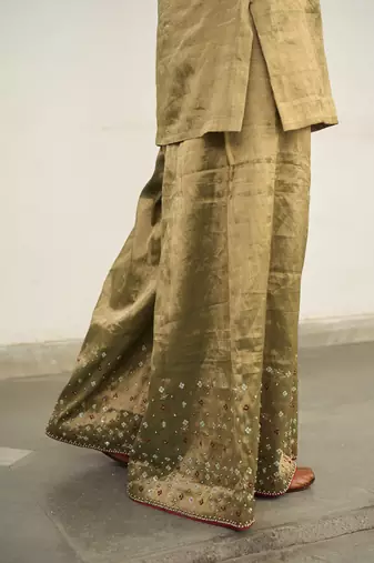 Green tissue plain kurta sets