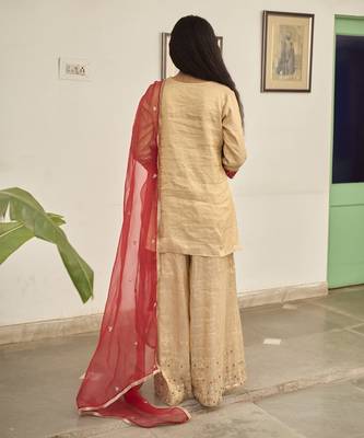 Gold tissue plain kurta sets 4