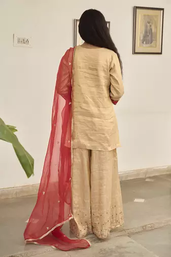 Gold tissue plain kurta sets