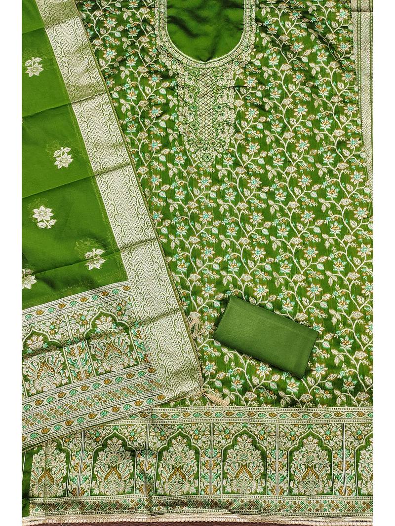 green jacquard salwar suit with heavy embroidery and rich dupatta