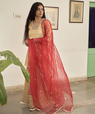 Gold tissue plain kurta sets 5