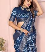 Navy Blue Color Indian Wedding Bandhej Silk Saree 