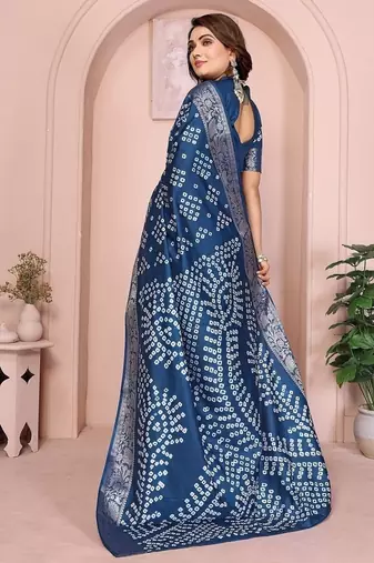 Navy Blue Color Indian Wedding Bandhej Silk Saree 
