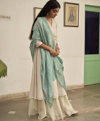 Ivory tissue plain kurta sets 3