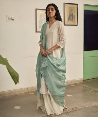 Ivory tissue plain kurta sets 5