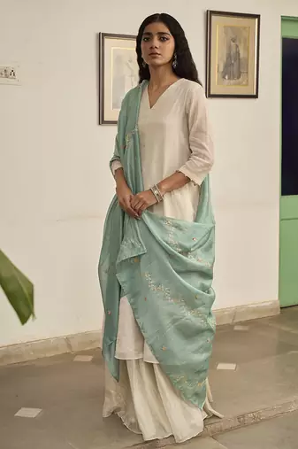 Ivory tissue plain kurta sets