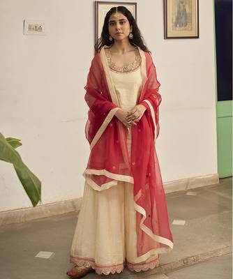 Off-white tissue plain kurta sets 2