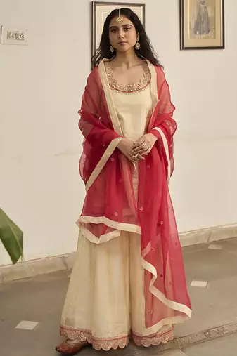 Off-white tissue plain kurta sets