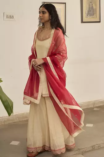 Off-white tissue plain kurta sets
