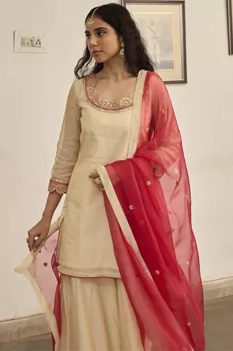 Off-white tissue plain kurta sets