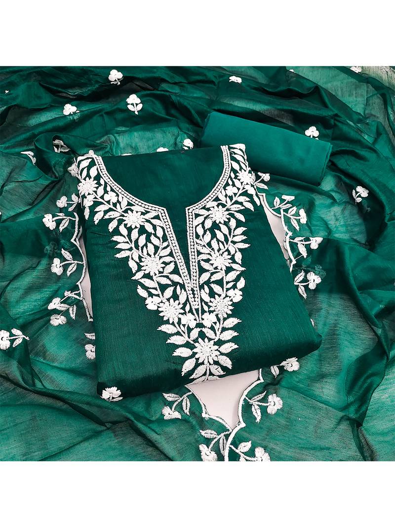 embroidered chanderi cotton salwar kameez dress material