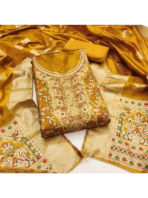 golden jacquard salwar suit with heavy embroidery and rich dupatta 2