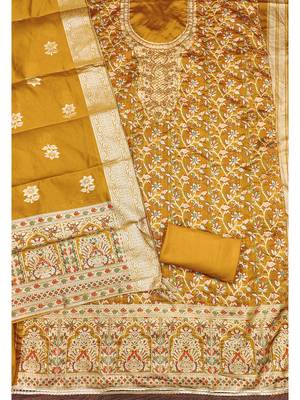 golden jacquard salwar suit with heavy embroidery and rich dupatta 3