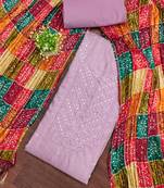 Embroidered chanderi cotton dress material with bandhej chinon crush dupatta