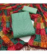 Embroidered chanderi cotton dress material with bandhej chinon crush dupatta