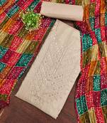 Embroidered chanderi cotton dress material with bandhej chinon crush dupatta