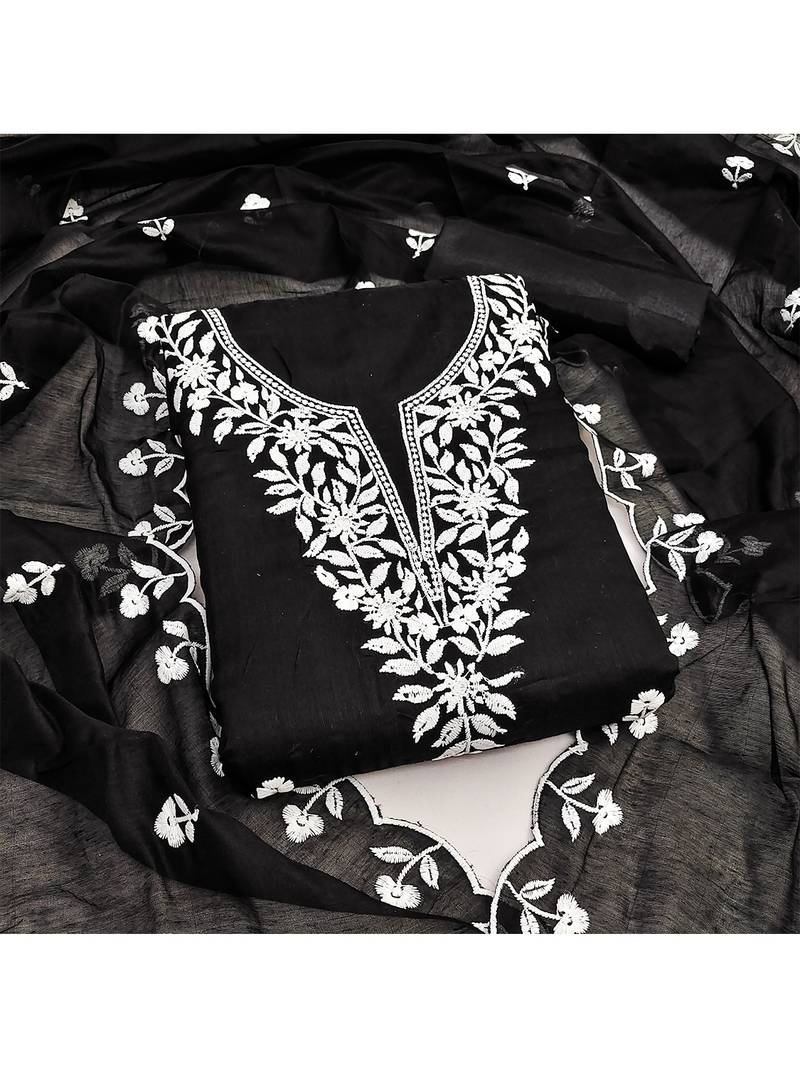 embroidered chanderi cotton salwar kameez dress material