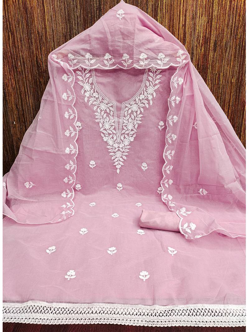 embroidered chanderi cotton salwar kameez dress material